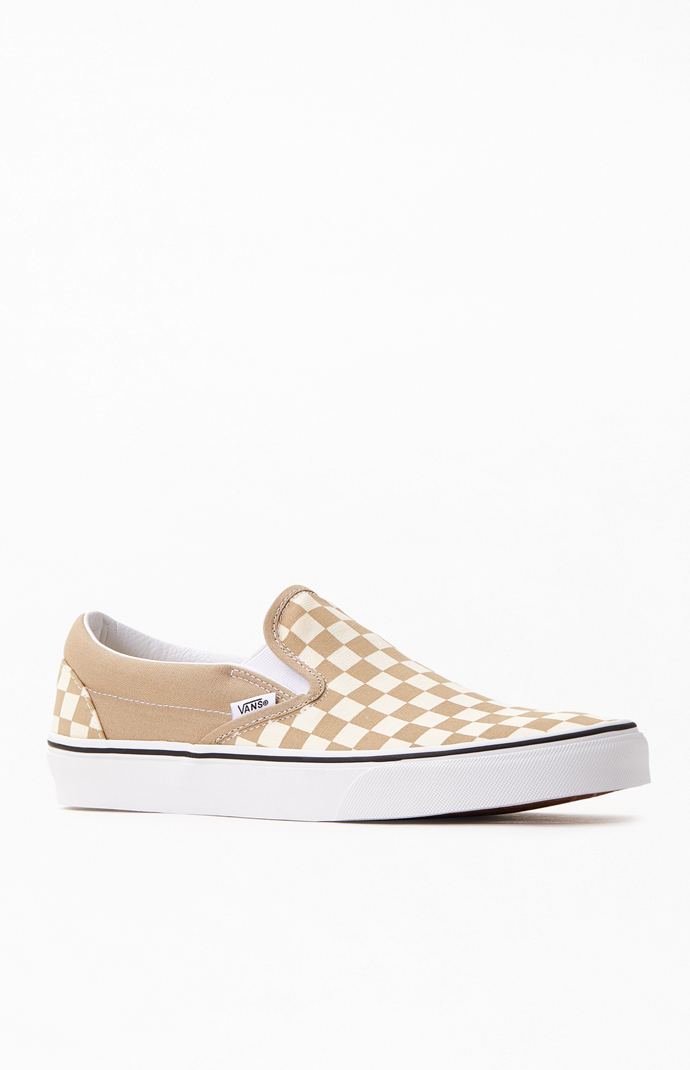 Vans Tan Checkerboard Classic Slip-On Shoes | PacSun