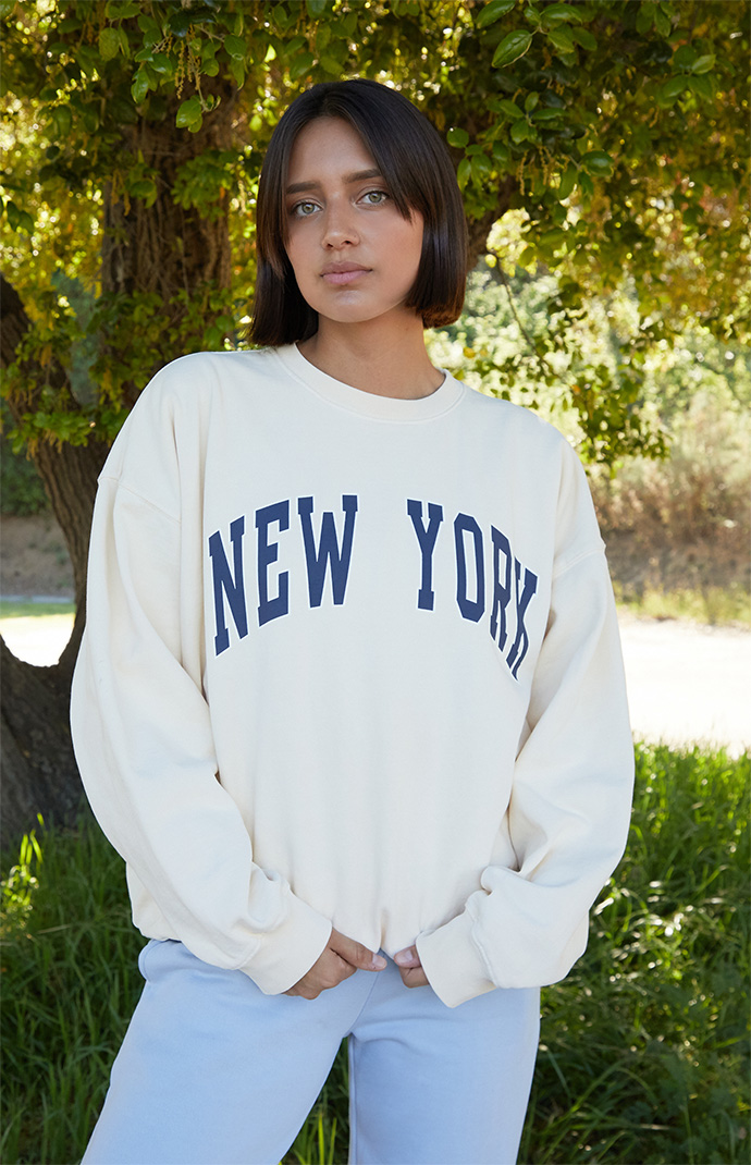 John Galt Cream New York Crew Neck Sweatshirt | PacSun
