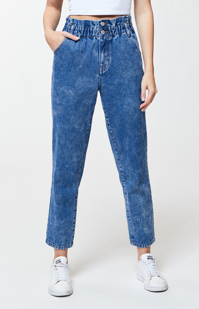 Cinched Blue Paperbag Mom Jeans | PacSun | PacSun