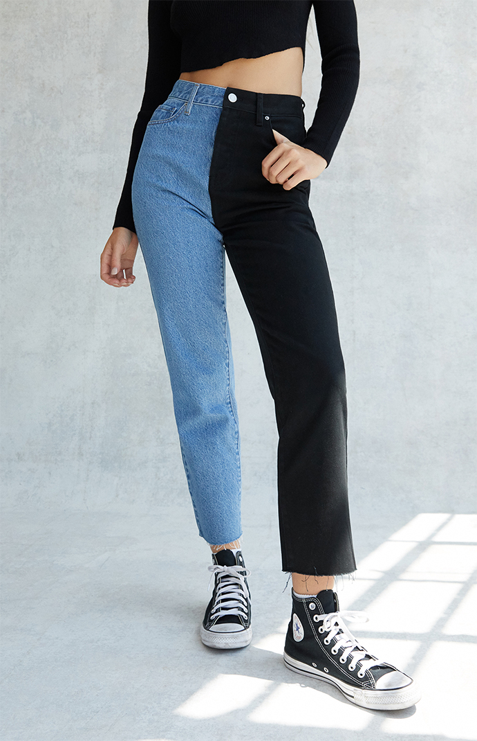 PacSun Eco White Two-Tone High Waisted Straight Leg Jeans