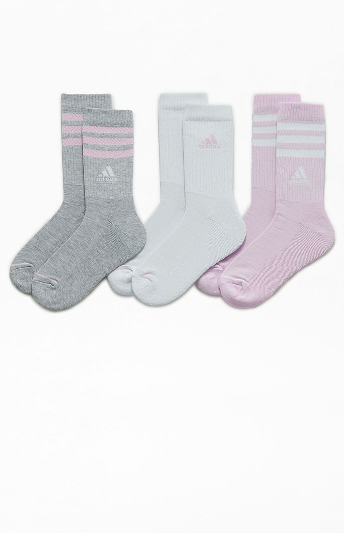 adidas 3 Pack Heather Grey Cushion 3-Stripes Crew Socks | PacSun