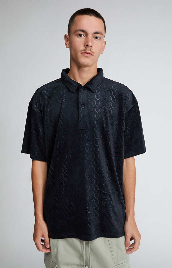 PacSun Black Deboss Velour Polo Shirt | PacSun