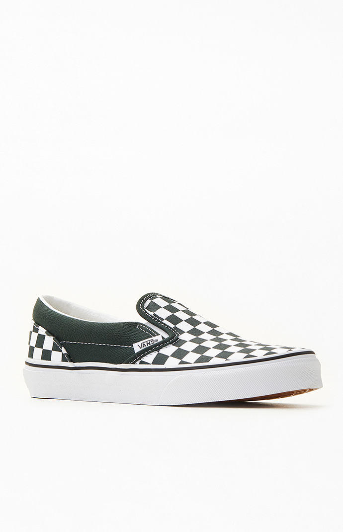 Vans Kids Green Checker Classic Slip-On Shoes | PacSun