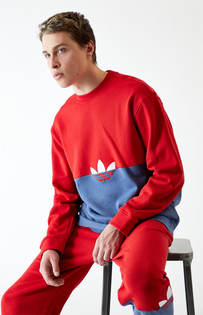 adidas Red & Blue Sliced Trefoil Crew Neck Sweatshirt | PacSun